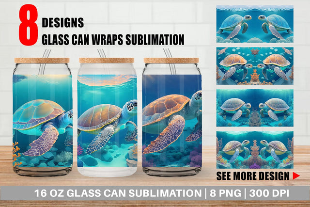 Glass Can Wrap 3D Sea Turtle Sublimation artnoy 