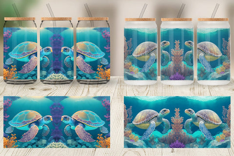 Glass Can Wrap 3D Sea Turtle Sublimation artnoy 