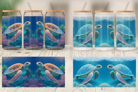 Glass Can Wrap 3D Sea Turtle Sublimation artnoy 