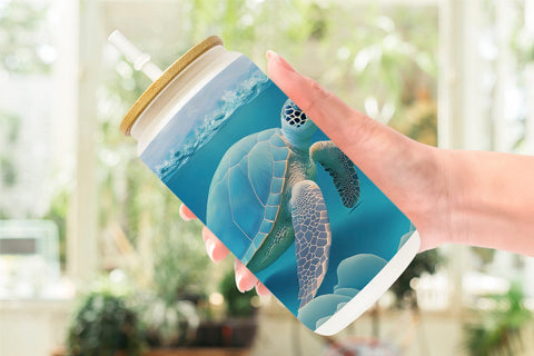 Glass Can Wrap 3D Sea Turtle Sublimation artnoy 