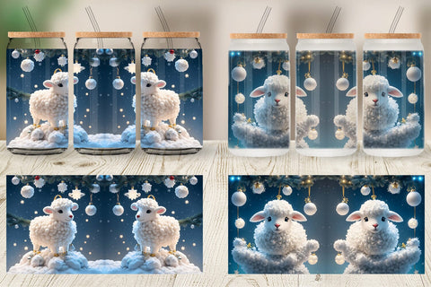 Glass Can Wrap 3D Sheep Christmas Sublimation artnoy 
