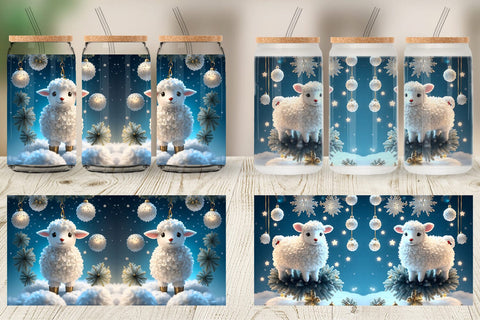 Glass Can Wrap 3D Sheep Christmas Sublimation artnoy 
