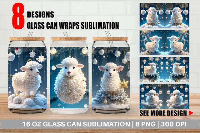 Glass Can Wrap 3D Sheep Christmas Sublimation artnoy 