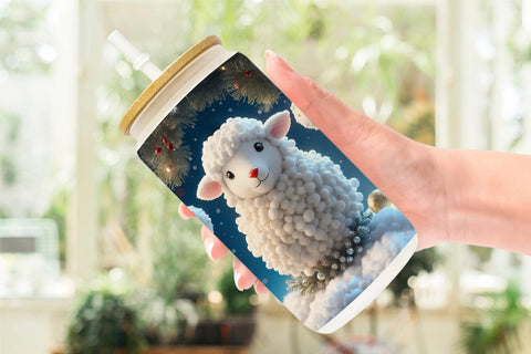 Glass Can Wrap 3D Sheep Christmas Sublimation artnoy 