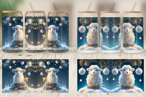 Glass Can Wrap 3D Sheep Christmas Sublimation artnoy 