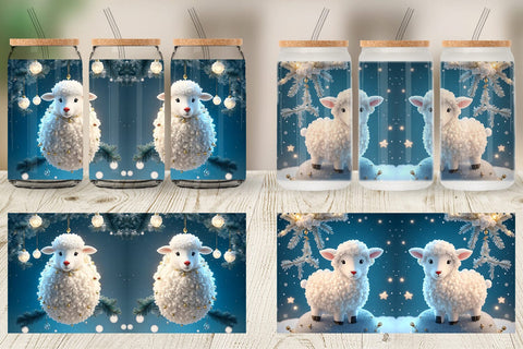Glass Can Wrap 3D Sheep Christmas Sublimation artnoy 