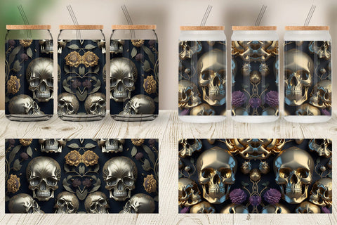 Glass Can Wrap 3D skulls Gold Sublimation artnoy 