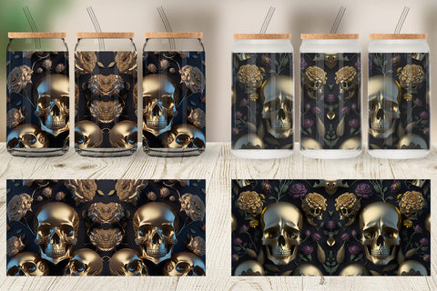 Glass Can Wrap 3D skulls Gold Sublimation artnoy 