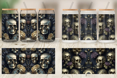 Glass Can Wrap 3D skulls Gold Sublimation artnoy 