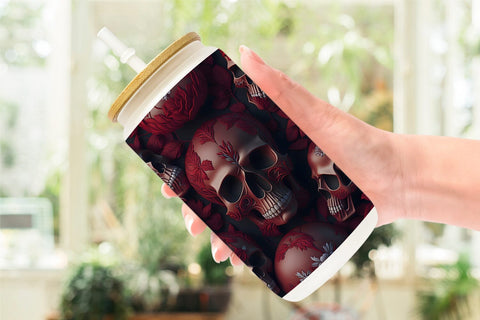 Glass Can Wrap 3D Skulls Red Sublimation artnoy 