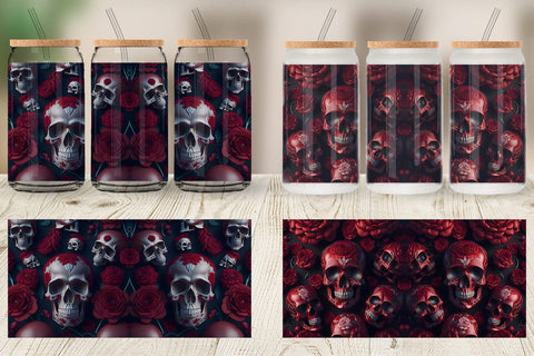 Glass Can Wrap 3D Skulls Red Sublimation artnoy 