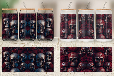 Glass Can Wrap 3D Skulls Red Sublimation artnoy 