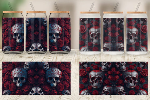 Glass Can Wrap 3D Skulls Red Sublimation artnoy 