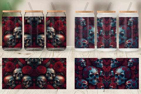 Glass Can Wrap 3D Skulls Red Sublimation artnoy 