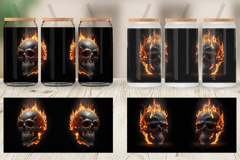 Glass Can Wrap 3D Spooky Skull Burn Sublimation artnoy 