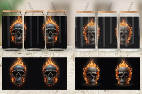 Glass Can Wrap 3D Spooky Skull Burn Sublimation artnoy 