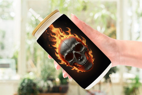 Glass Can Wrap 3D Spooky Skull Burn Sublimation artnoy 