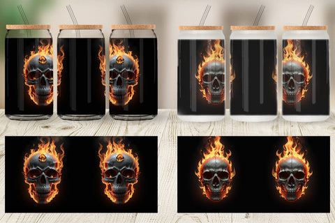Glass Can Wrap 3D Spooky Skull Burn Sublimation artnoy 