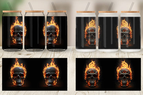 Glass Can Wrap 3D Spooky Skull Burn Sublimation artnoy 