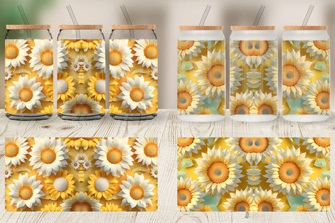 Glass Can Wrap 3D Sunflower Sublimation artnoy 