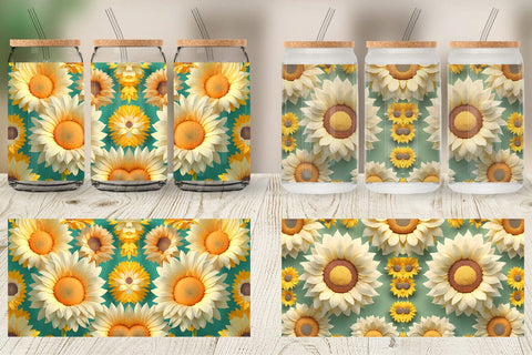 Glass Can Wrap 3D Sunflower Sublimation artnoy 