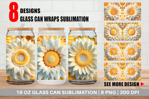Glass Can Wrap 3D Sunflower Sublimation artnoy 