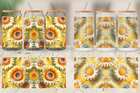 Glass Can Wrap 3D Sunflower Sublimation artnoy 