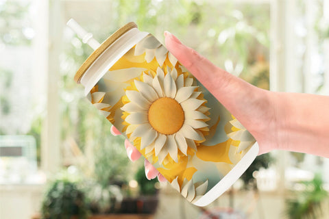 Glass Can Wrap 3D Sunflower Sublimation artnoy 