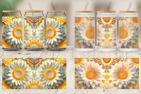 Glass Can Wrap 3D Sunflower Sublimation artnoy 