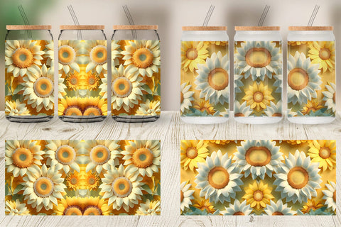Glass Can Wrap 3D Sunflower Sublimation artnoy 
