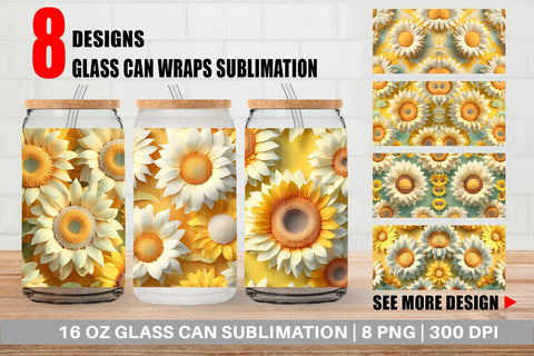 Glass Can Wrap 3D Sunflower Sublimation artnoy 