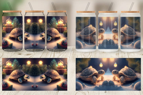 Glass Can Wrap 3D Turtle Christmas Sublimation artnoy 