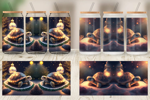 Glass Can Wrap 3D Turtle Christmas Sublimation artnoy 