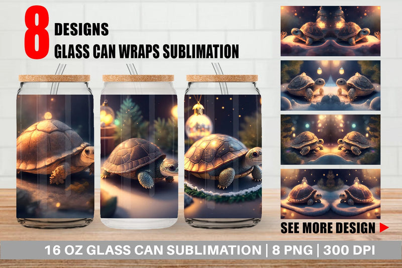 Glass Can Wrap 3D Turtle Christmas Sublimation artnoy 