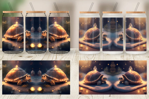 Glass Can Wrap 3D Turtle Christmas Sublimation artnoy 