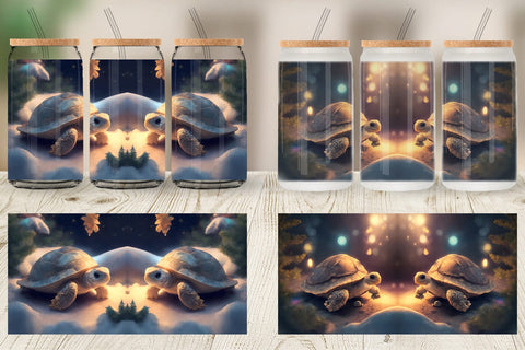 Glass Can Wrap 3D Turtle Christmas Sublimation artnoy 