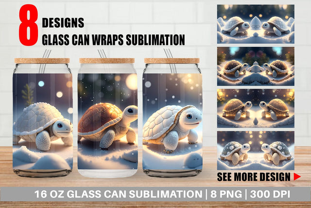 Glass Can Wrap 3D Turtle white Christmas Sublimation artnoy 