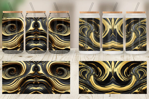 Glass Can Wrap 3D Whirlpool Black Gold Sublimation artnoy 