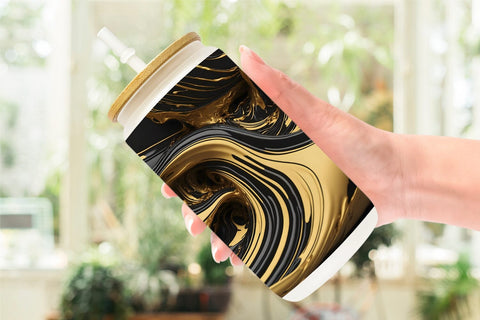 Glass Can Wrap 3D Whirlpool Black Gold Sublimation artnoy 