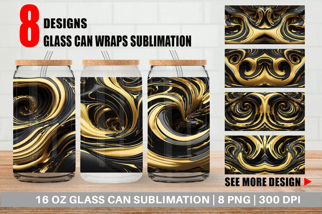 Glass Can Wrap 3D Whirlpool Black Gold Sublimation artnoy 
