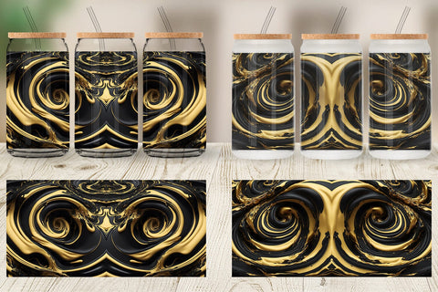 Glass Can Wrap 3D Whirlpool Black Gold Sublimation artnoy 