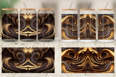 Glass Can Wrap 3D Whirlpool Gold Brown Sublimation artnoy 