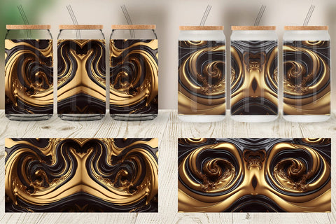 Glass Can Wrap 3D Whirlpool Gold Brown Sublimation artnoy 