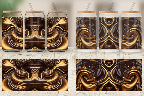 Glass Can Wrap 3D Whirlpool Gold Brown Sublimation artnoy 