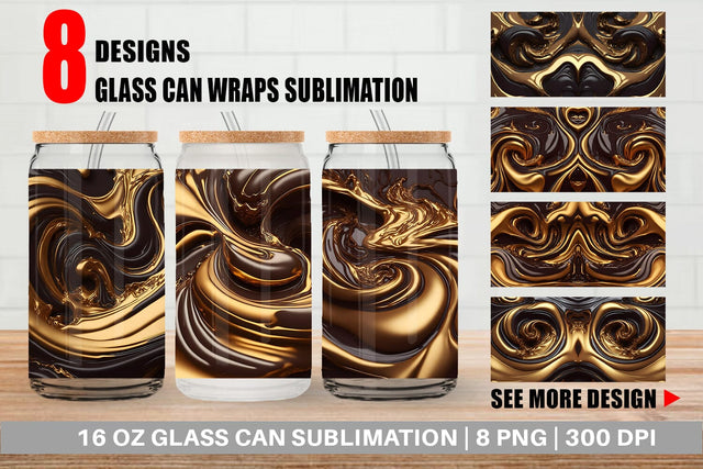 Glass Can Wrap 3D Whirlpool Gold Brown Sublimation artnoy 