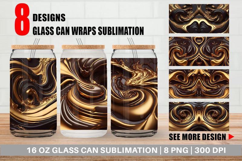 Glass Can Wrap 3D Whirlpool Gold Brown Sublimation artnoy 