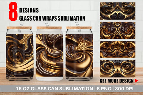 Glass Can Wrap 3D Whirlpool Gold Brown Sublimation artnoy 