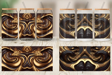 Glass Can Wrap 3D Whirlpool Gold Brown Sublimation artnoy 