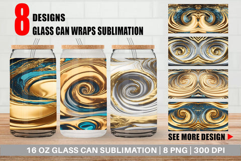 Glass Can Wrap 3D Whirlpool Gold Color Sublimation artnoy 
