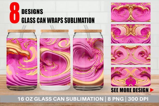 Glass Can Wrap 3D Whirlpool Gold Pink Sublimation artnoy 